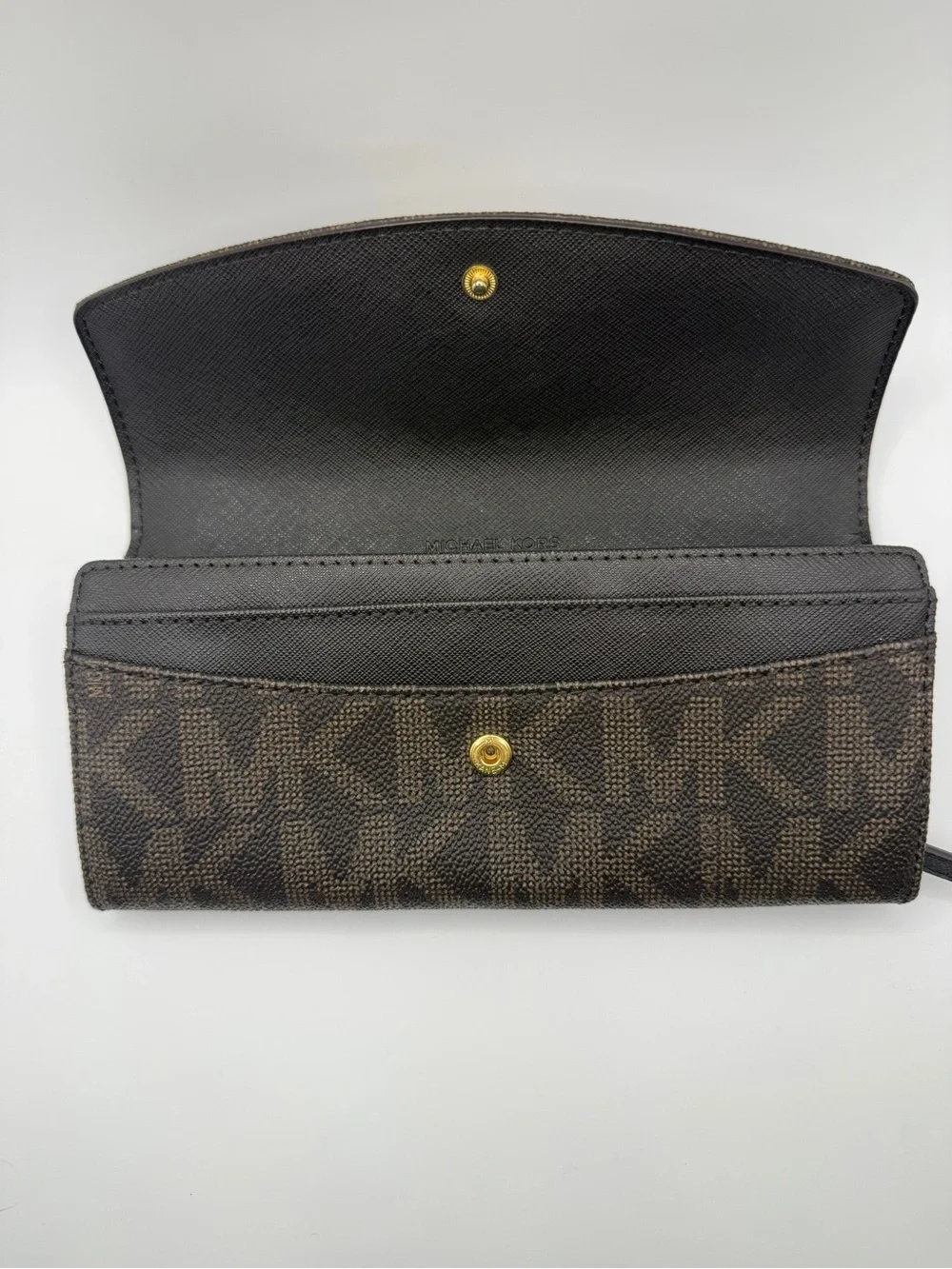 Michael Kors Signature Coated Canvas Flap Continental Wallet - Brown & Gold